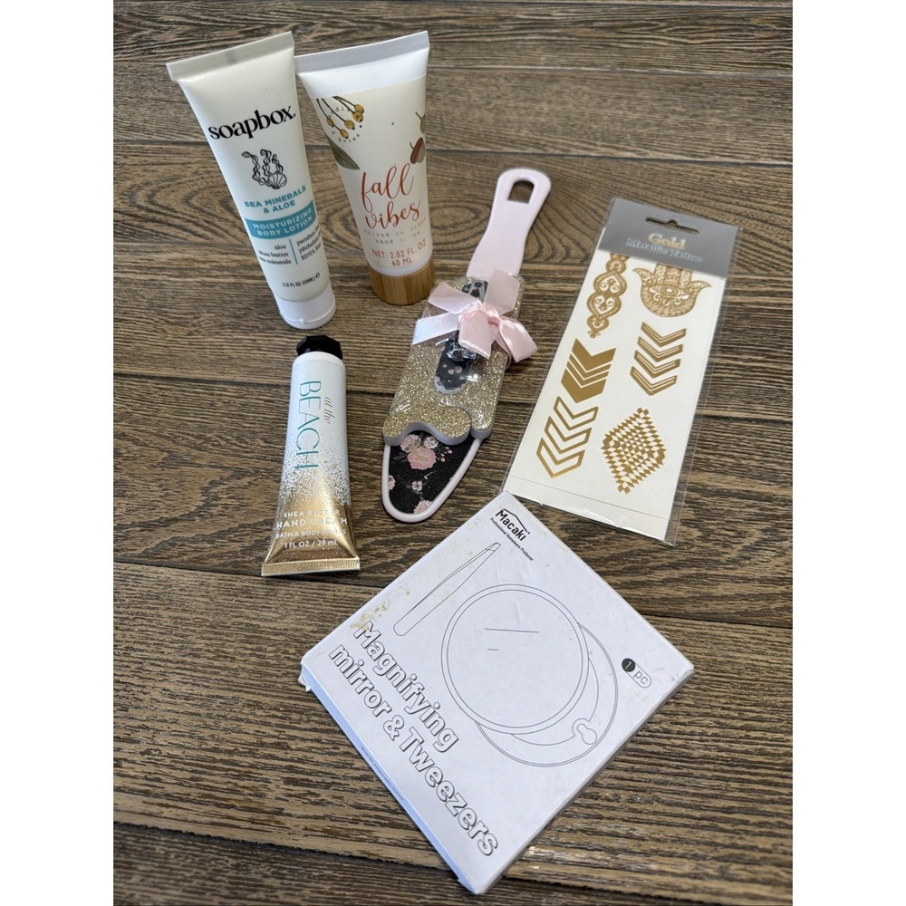 Self Care Lot Hand Lotion Heel To Toe File‎ Mirror Tweezers Gold Tattoo